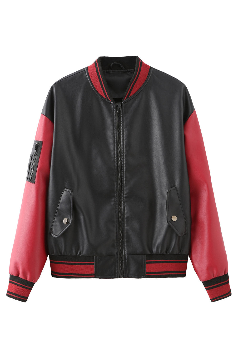 Women Stylish Stand Collar Neck Ribbed Hem & Cuff Elegant Winter Leather Jacket