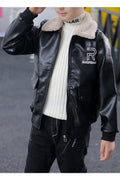 Kids Boys Plus Velvet Thickened Leather Jacket
