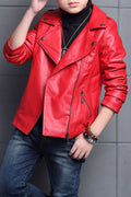 Kids Boys Modern Designed Zip Closure Side Pockets Long Sleeve Leather Jacket