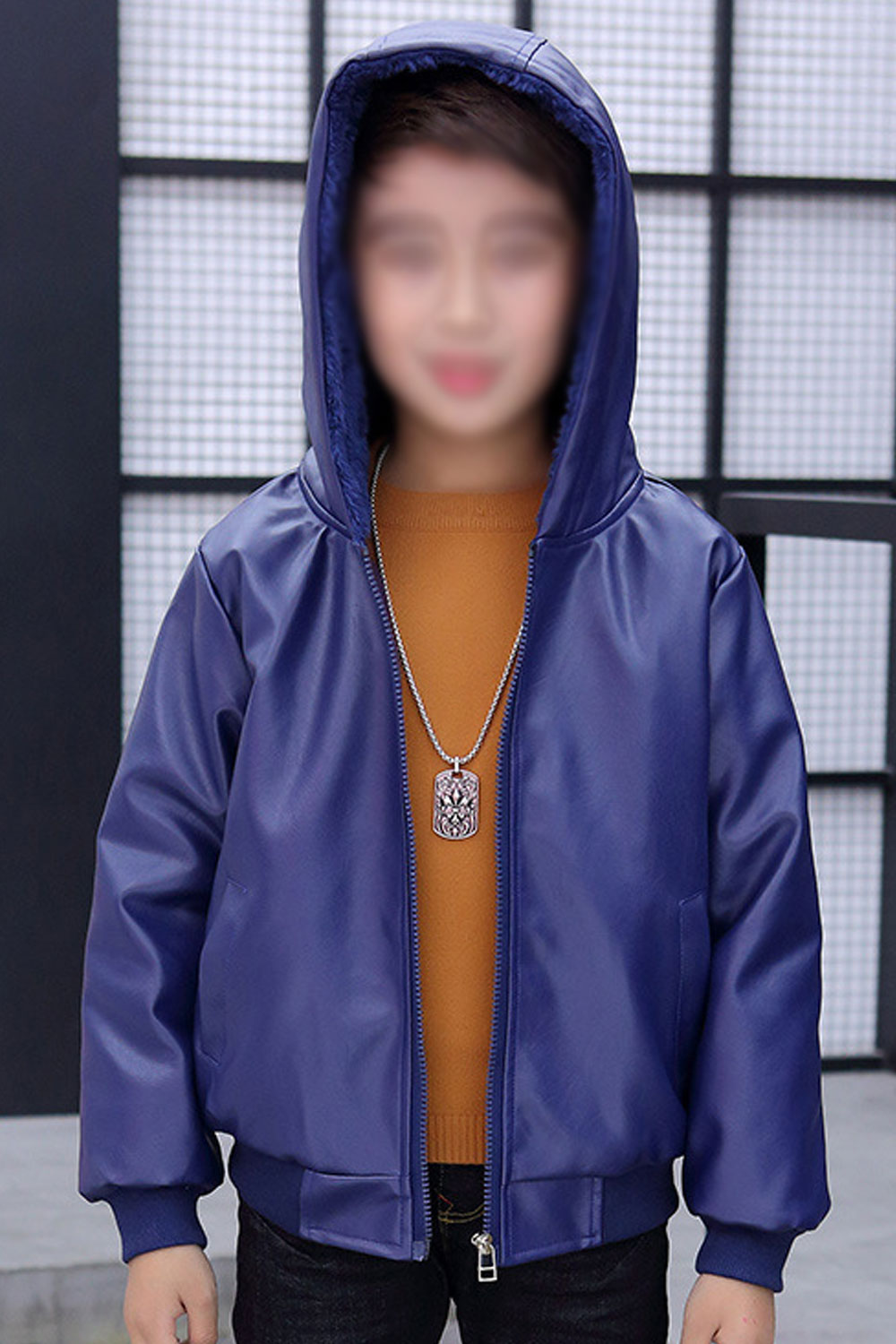 Kids Boys Shiny Colored Zip Closure Useful Side Pockets Solid Pattern Leather Jacket