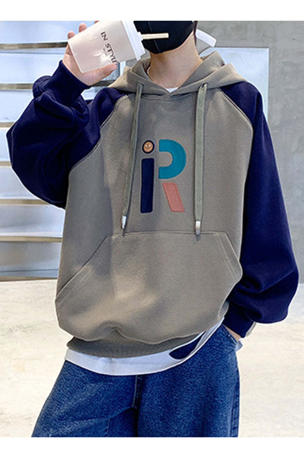 Kids Boys Windbreaker Loose Long Sleeve Stylish Letter Pattern Adjustable Drawstring Pullover Hoodie