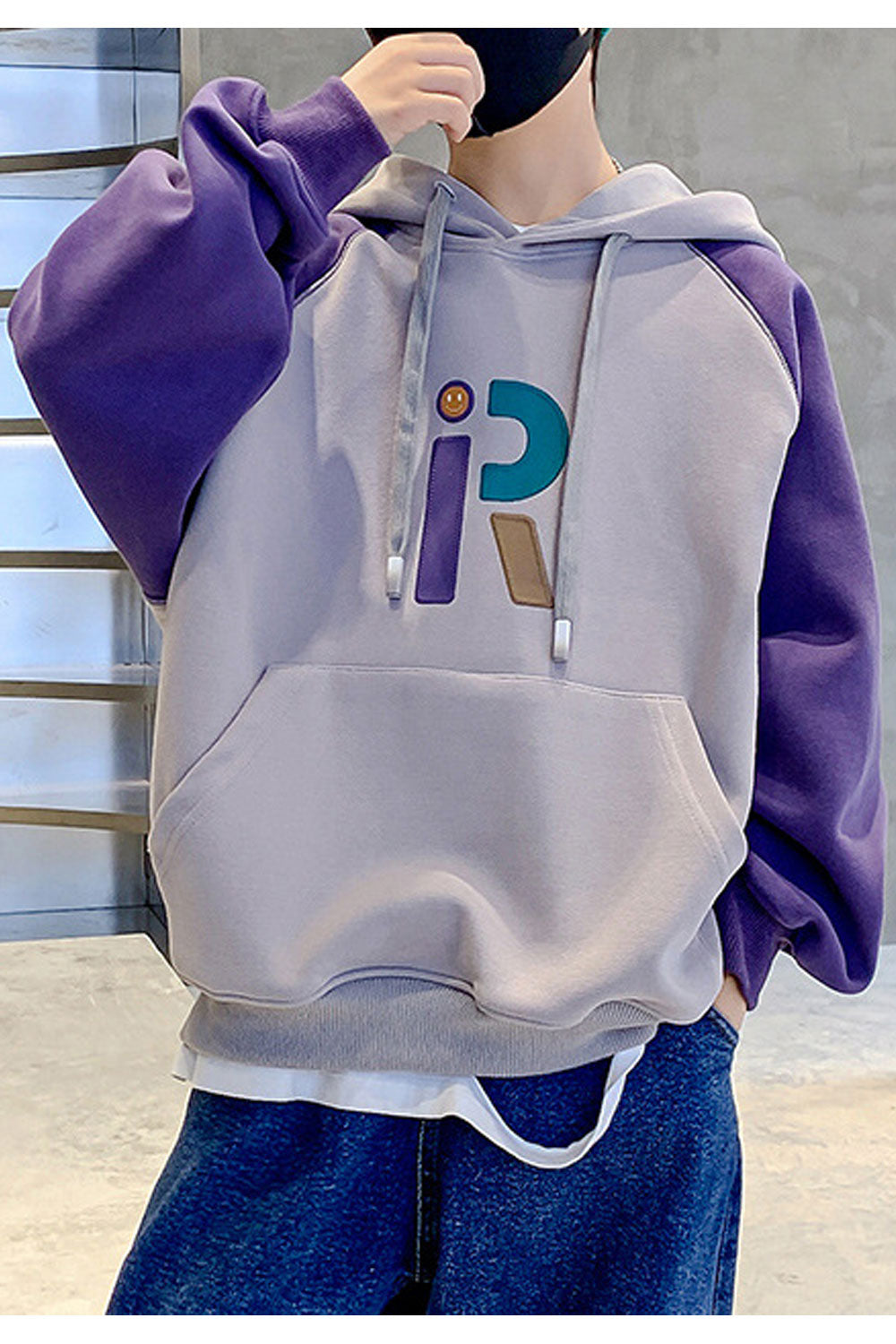 Kids Boys Windbreaker Loose Long Sleeve Stylish Letter Pattern Adjustable Drawstring Pullover Hoodie