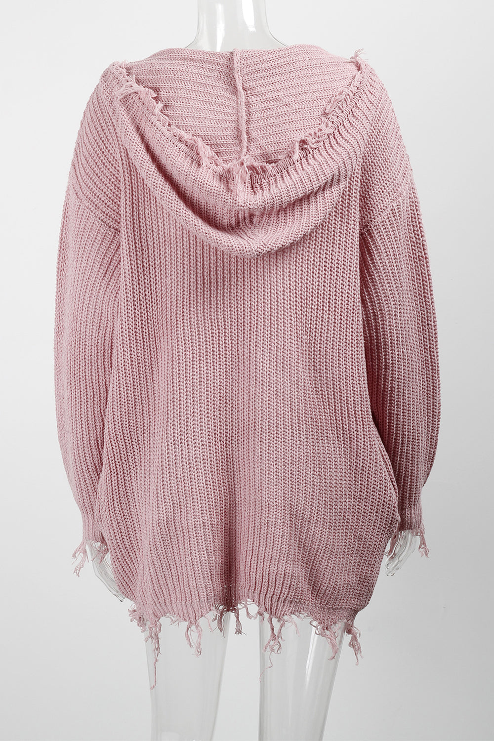 Women Fancy Zipper Closure Front Pockets Drawstring Hooded Neck Loose Fit Winter Warm Cardigan