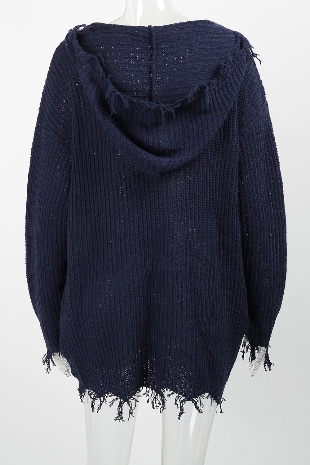 Women Fancy Zipper Closure Front Pockets Drawstring Hooded Neck Loose Fit Winter Warm Cardigan