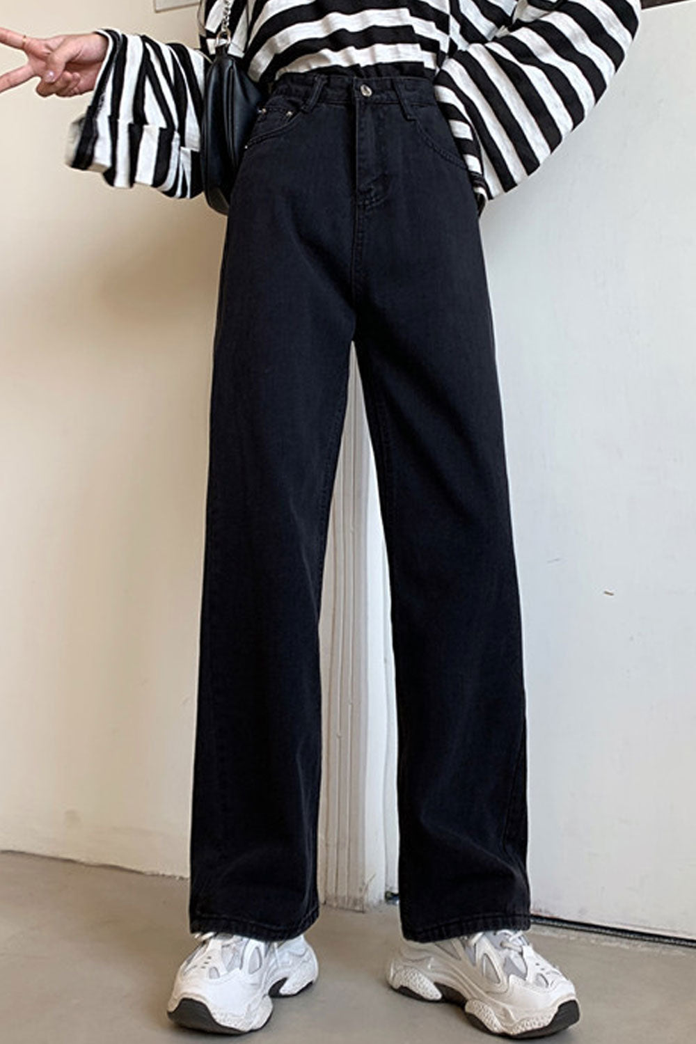 Women Beautiful Solid Colored Restful Wide-Legs Comfortable High-Waist Casual Denim Jeans