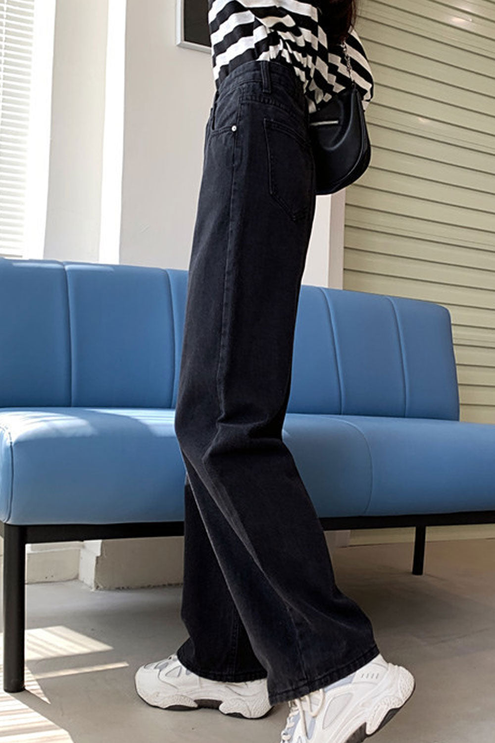 Women Beautiful Solid Colored Restful Wide-Legs Comfortable High-Waist Casual Denim Jeans