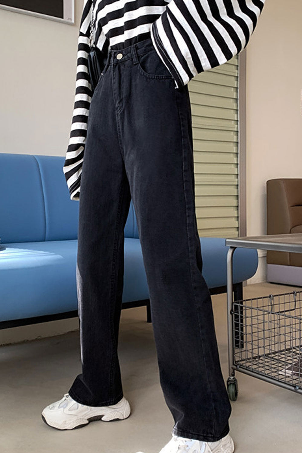 Women Beautiful Solid Colored Restful Wide-Legs Comfortable High-Waist Casual Denim Jeans