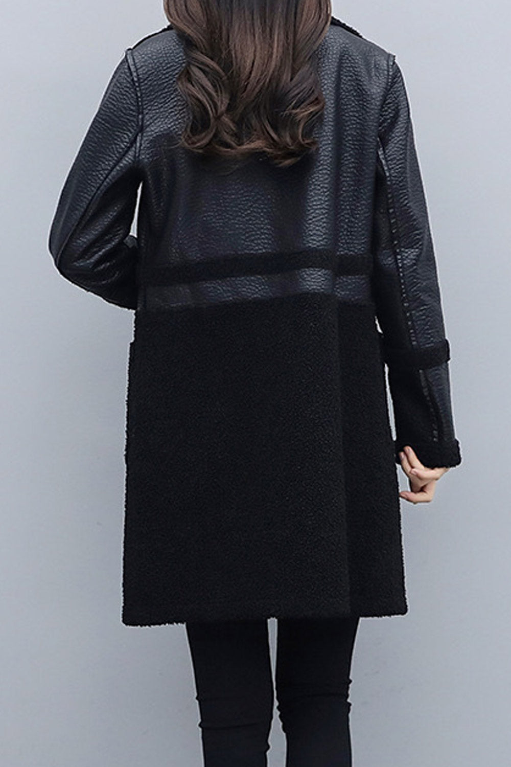 Women Super Snug Lapel Collar Buttoned Fastener Long Sleeves Patch Pocket Double Edged Cozy Leather Jacket