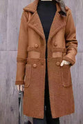 Women Super Snug Lapel Collar Buttoned Fastener Long Sleeves Patch Pocket Double Edged Cozy Leather Jacket