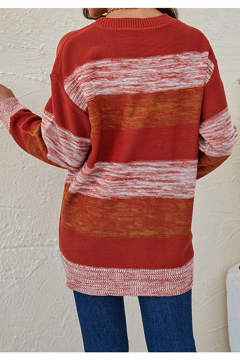 Women Fascinating Contrast Color Stripe Pattern Button Closure Winter Fashionic Knitted Warm Cardigan