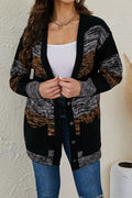 Women Fascinating Contrast Color Stripe Pattern Button Closure Winter Fashionic Knitted Warm Cardigan