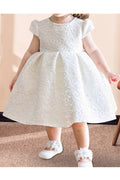 Kids Girls Lace Covered Knee Length Pleated Dress