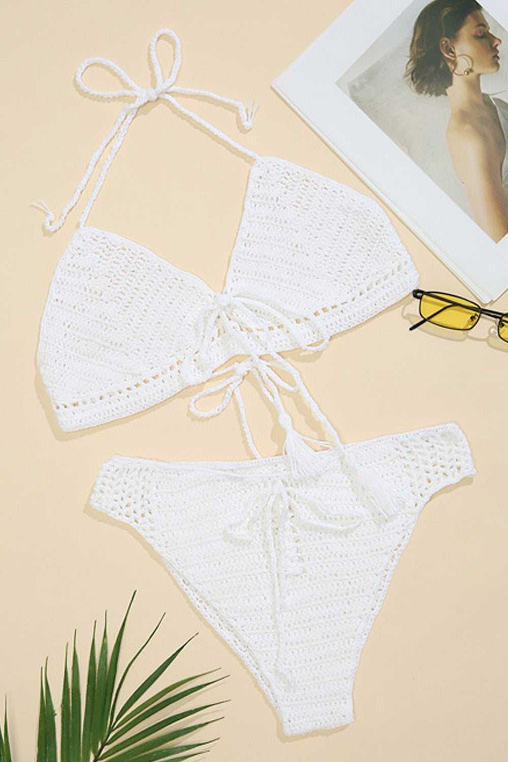 Women hand crochet knitting hollow straps cross Two Pieces Swimsuit