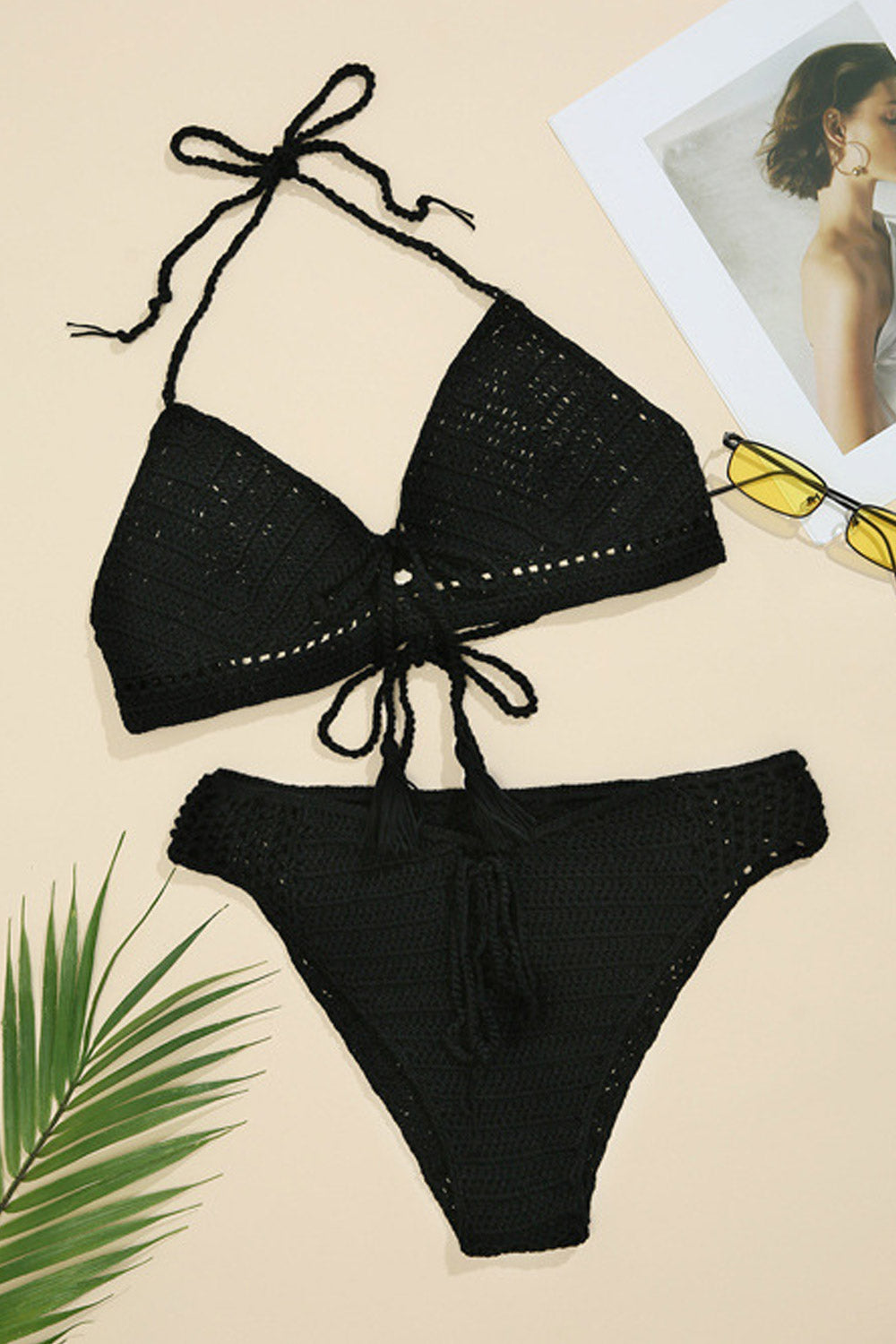 Women hand crochet knitting hollow straps cross Two Pieces Swimsuit