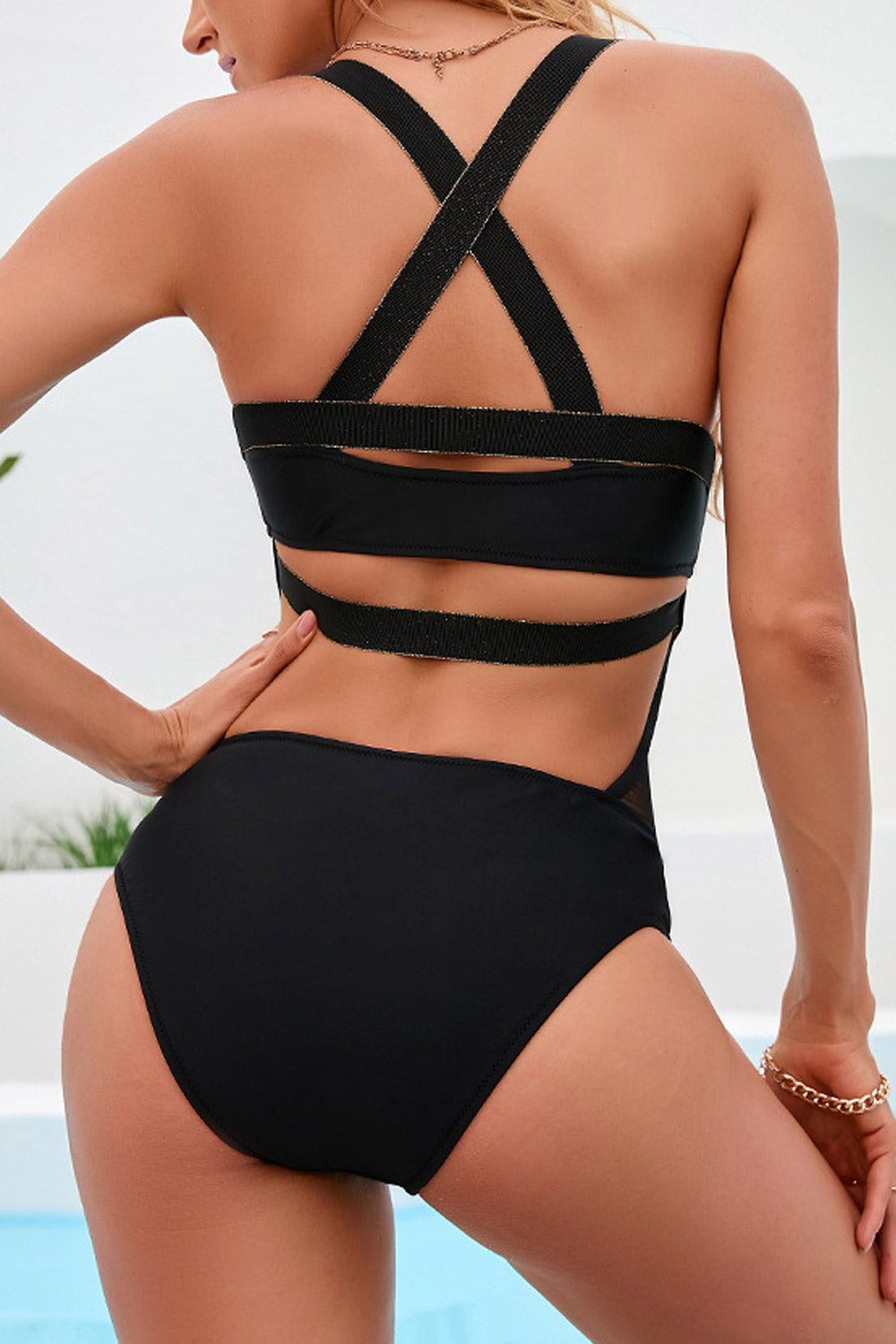 Women Summer Tummy Control Padded Square Neck One Piece Swimsuit