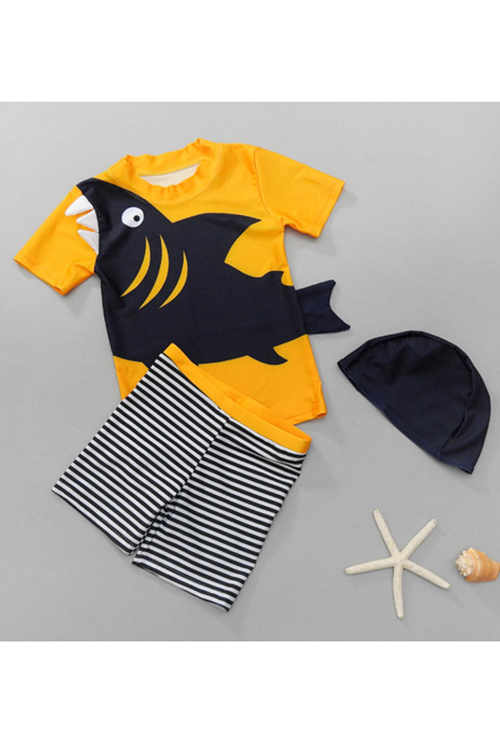 Kids Boys Shark & Stripes Three Pieces Swimsuit Set