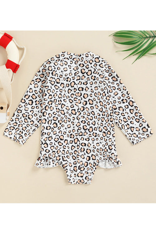 Baby Girl Leopard Print Long Sleeve Turtle Neck One piece Swimsuit