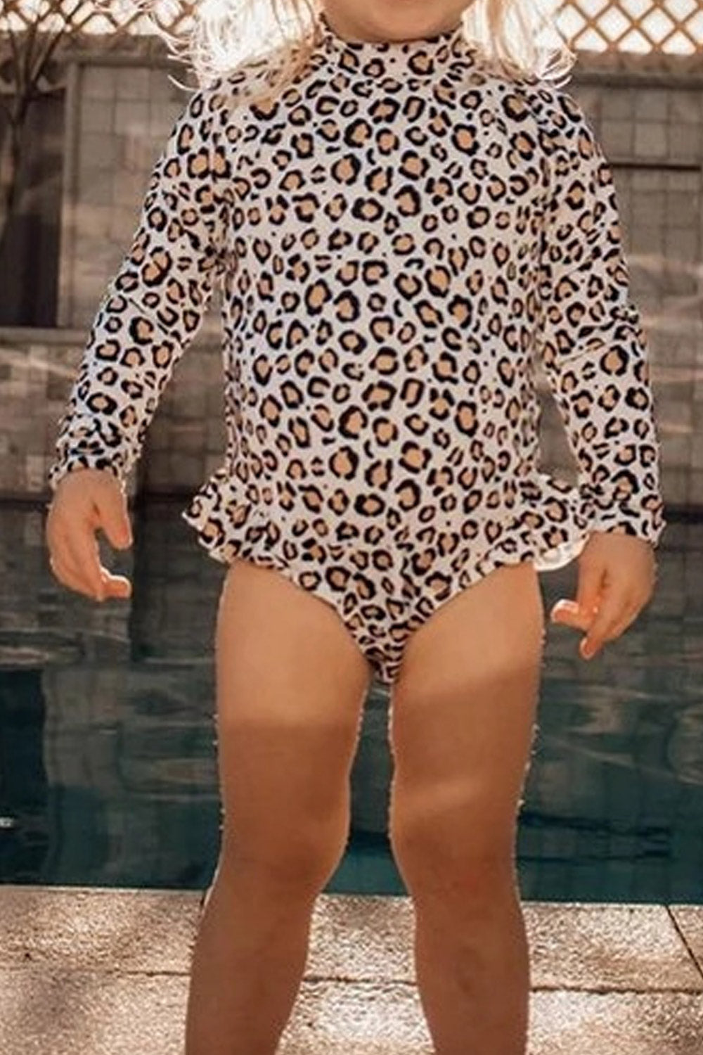 Baby Girl Leopard Print Long Sleeve Turtle Neck One piece Swimsuit
