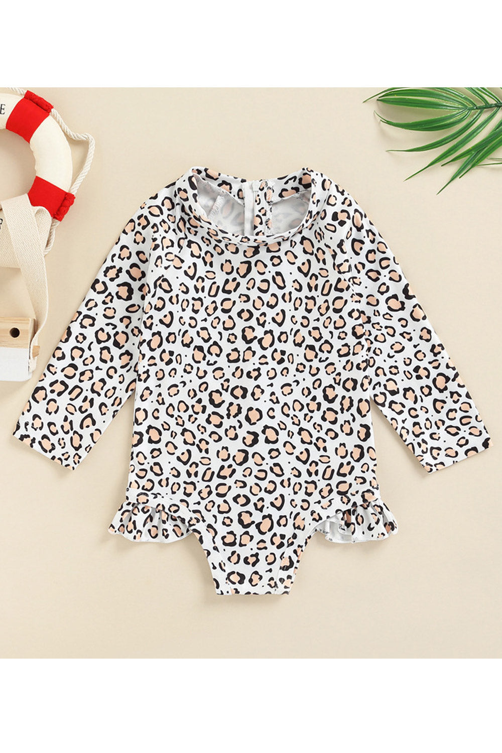 Baby Girl Leopard Print Long Sleeve Turtle Neck One piece Swimsuit