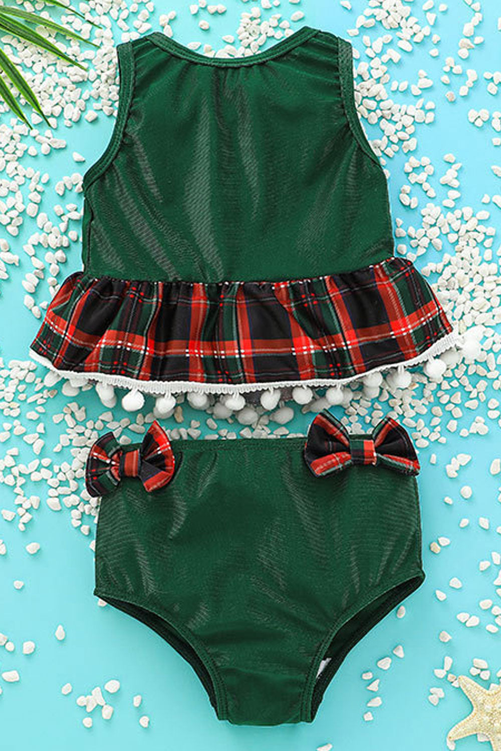 Baby Girls Bowknot Plaid Printed Tassels Two Piece Swimwear Swimsuit