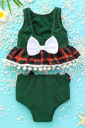Baby Girls Bowknot Plaid Printed Tassels Two Piece Swimwear Swimsuit