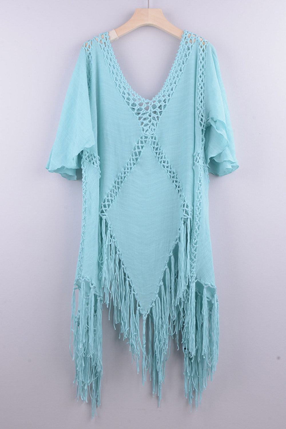 Women Cropped Backless Cover Up With Tassels Sexy V-neck Halter Beach Suit.