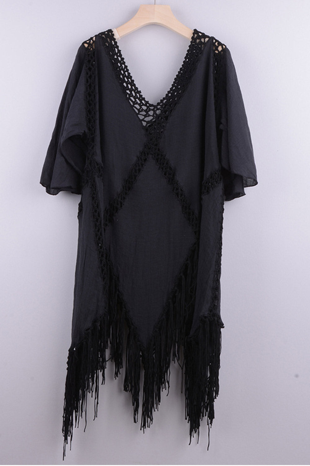 Women Cropped Backless Cover Up With Tassels Sexy V-neck Halter Beach Suit.