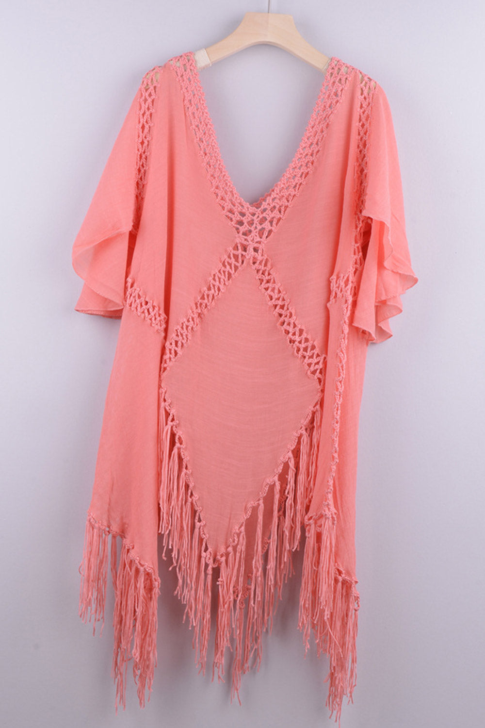 Women Cropped Backless Cover Up With Tassels Sexy V-neck Halter Beach Suit.