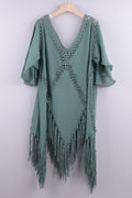 Women Cropped Backless Cover Up With Tassels Sexy V-neck Halter Beach Suit.