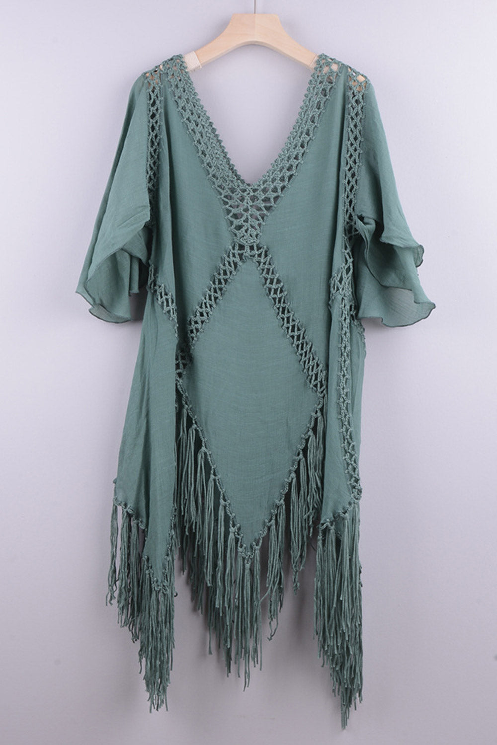 Women Cropped Backless Cover Up With Tassels Sexy V-neck Halter Beach Suit.