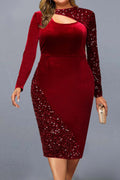 Women Plus Slim Fit High Waist Sequins Bodycone Dress