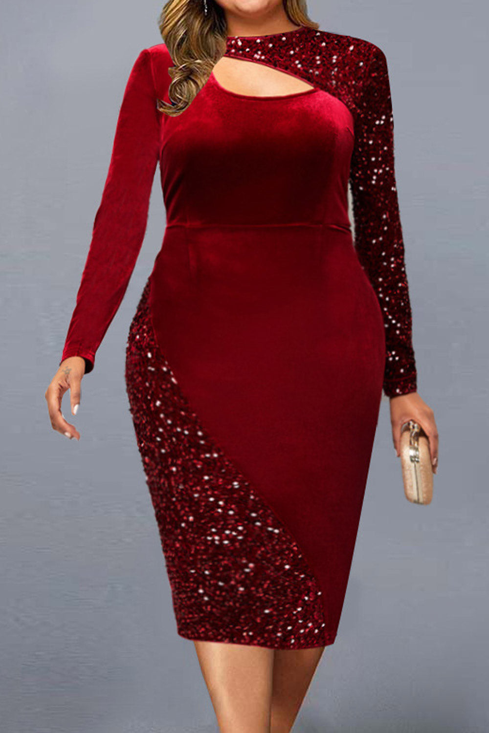 Women Plus Slim Fit High Waist Sequins Bodycone Dress