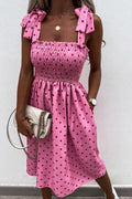 Women Fashion Dress Adjustable Shoulder Straps Floral Dot Print A-line Dress