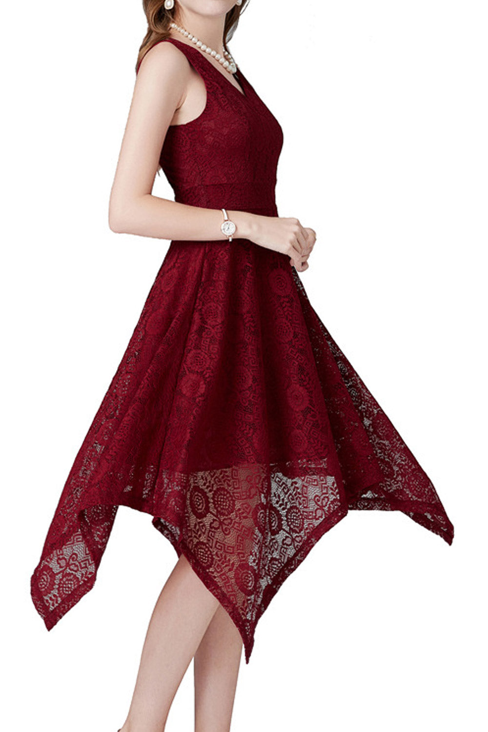 Women Sleeveless Lace Flower Elegant Evening Party Dress