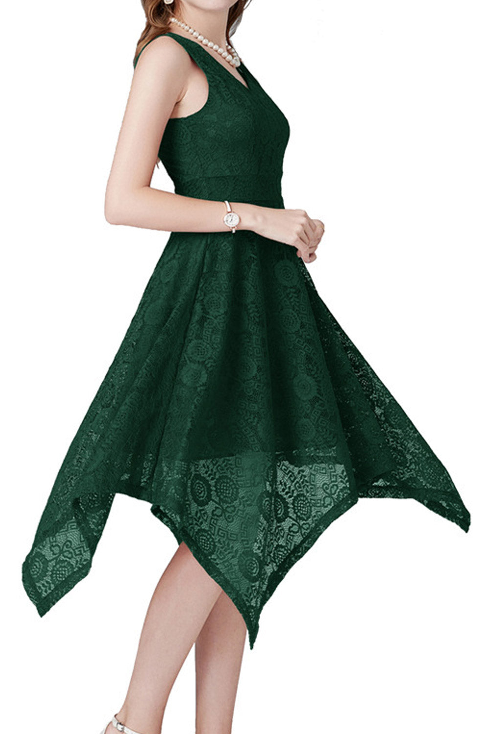 Women Sleeveless Lace Flower Elegant Evening Party Dress