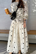 Women's Round Neck Flower Puff Sleeve Mid-Length Dress For Women