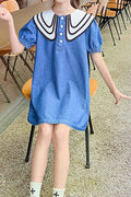 Kids Girls Fashion Short-Sleeved Denim Dress