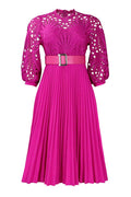 Women Round Neck Long Slevess Beautifull Design With Center Belt A-Line Dress