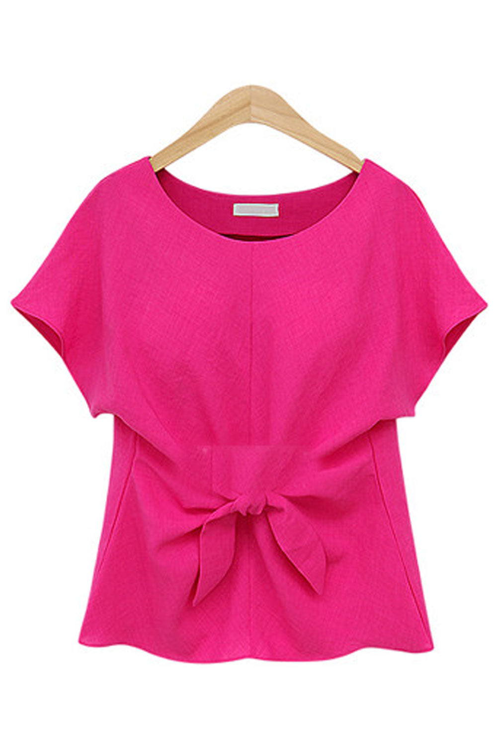 Women Beautiful Solid Color Round Neck Short Sleeve Top