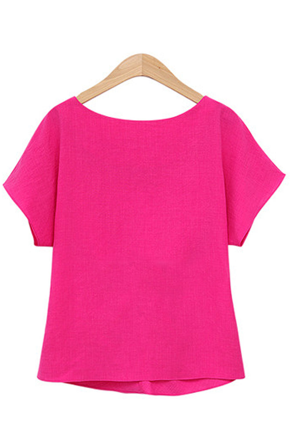 Women Beautiful Solid Color Round Neck Short Sleeve Top
