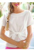 Women Beautiful Solid Color Round Neck Short Sleeve Top