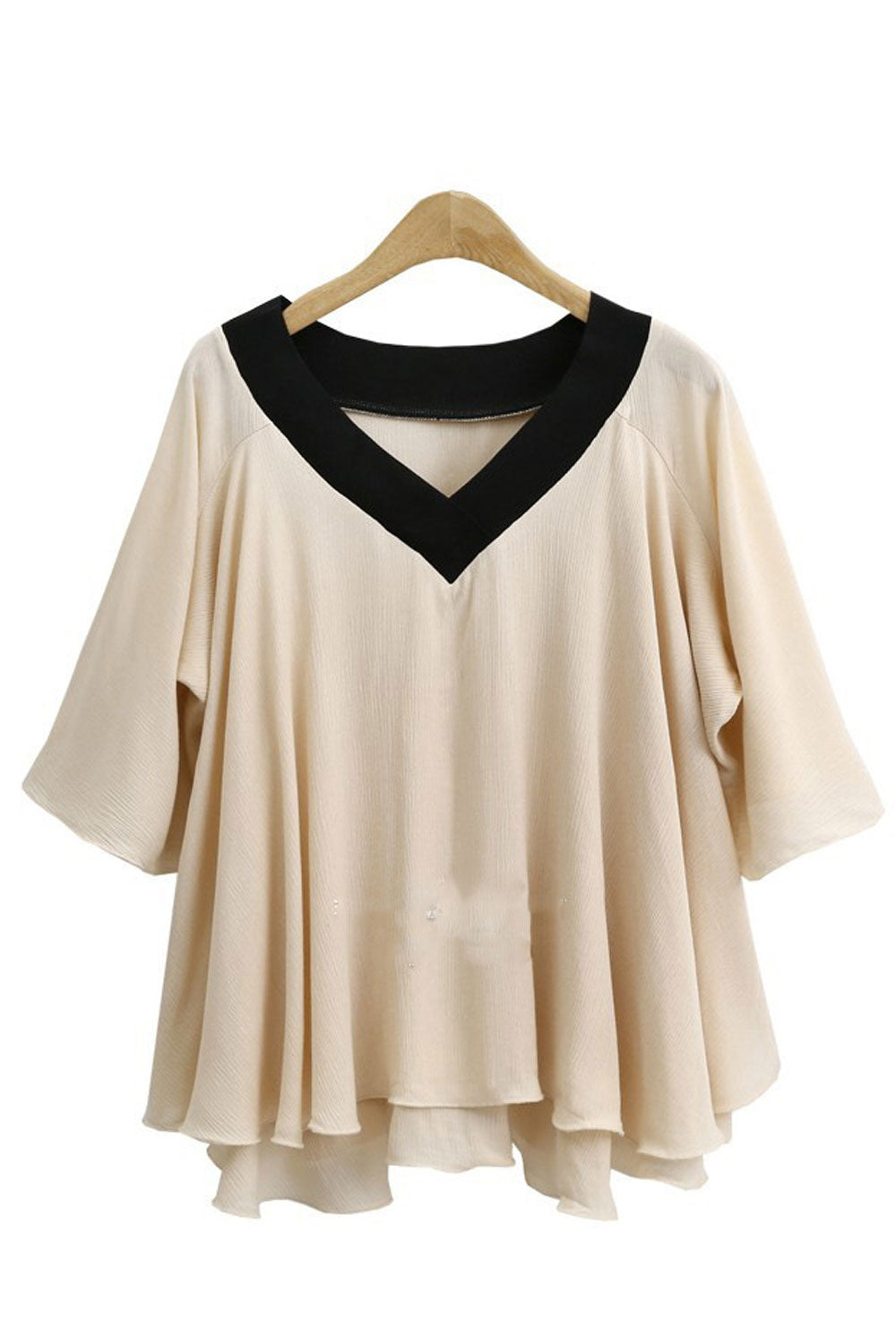 Women Fashionable Solid Color V Neck Ruffled Hem Top