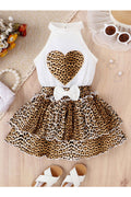 ids Girls New Fashion Leopard Print Sleeveless Love Top + Cake Shape Skirt Summer Two Piece Set