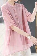 Women's Short-Sleeved Chiffon Slim Collar Design Shirt Top