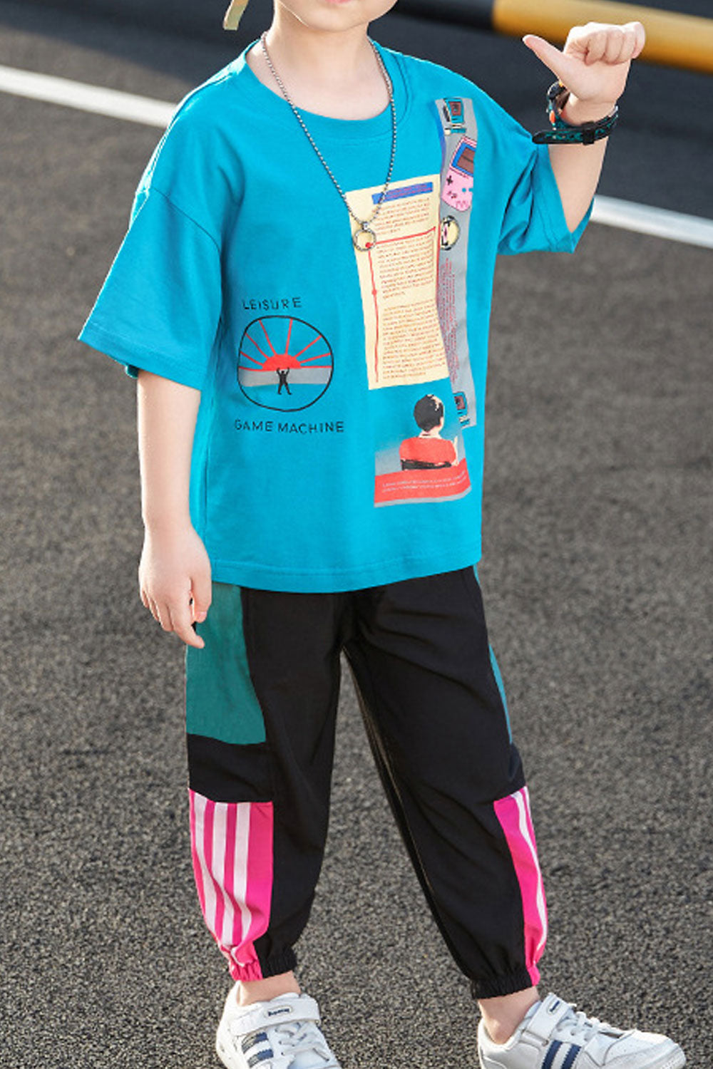 Kids Boys New Fashionable Summer Round Neck Letter Pattern Loose T-Shirt With Handsome Stylish Trouser Two-Piece Suit