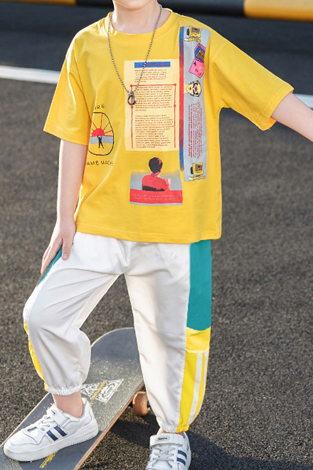Kids Boys New Fashionable Summer Round Neck Letter Pattern Loose T-Shirt With Handsome Stylish Trouser Two-Piece Suit