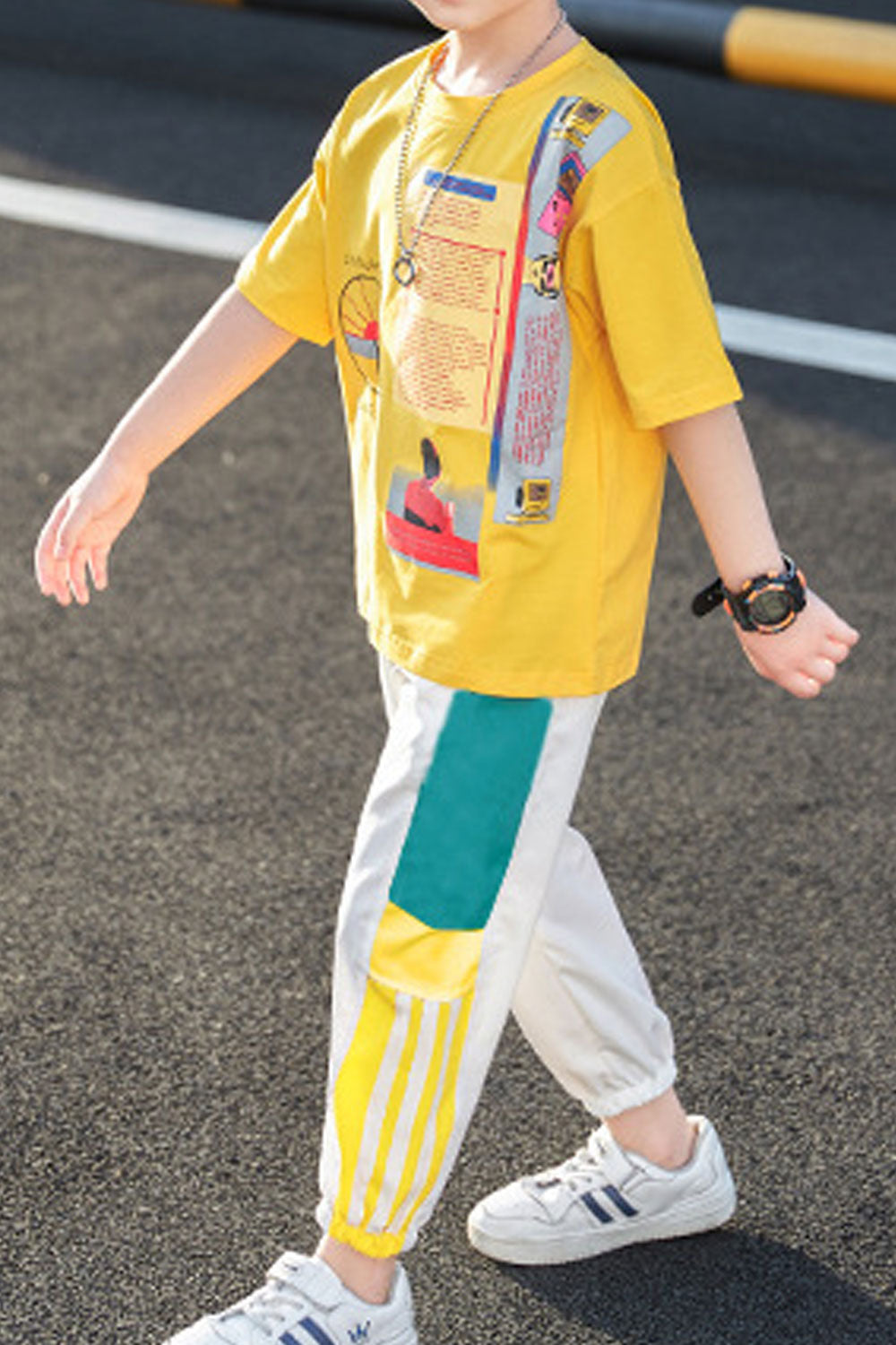 Kids Boys New Fashionable Summer Round Neck Letter Pattern Loose T-Shirt With Handsome Stylish Trouser Two-Piece Suit