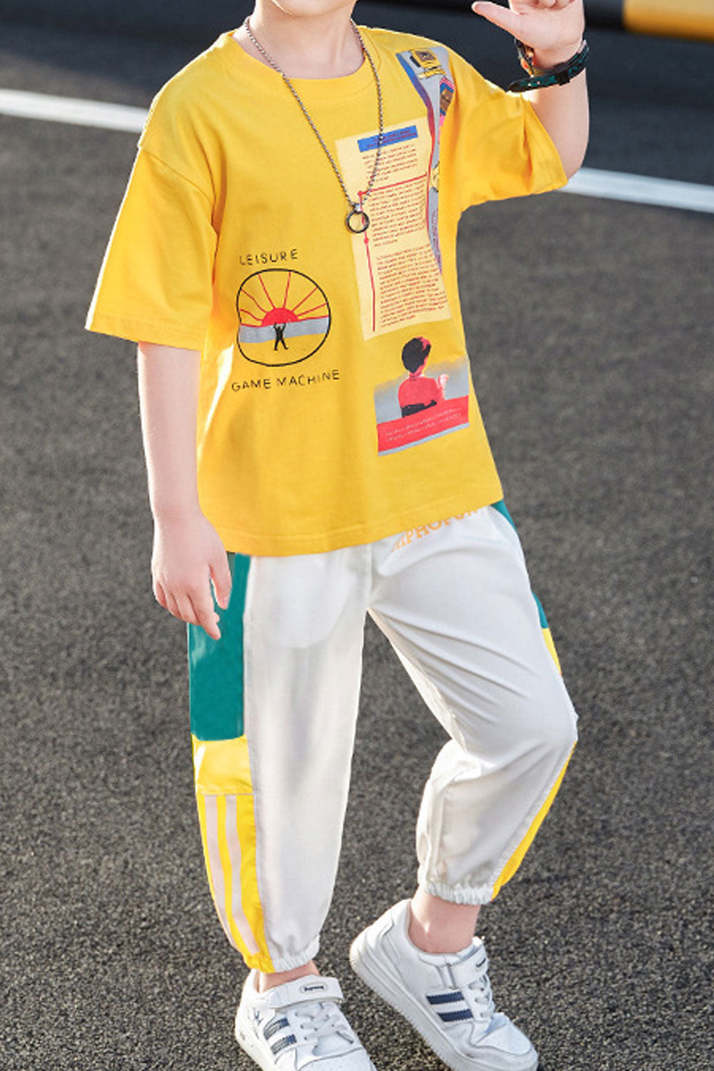 Kids Boys New Fashionable Summer Round Neck Letter Pattern Loose T-Shirt With Handsome Stylish Trouser Two-Piece Suit
