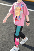 Kids Boys New Fashionable Summer Round Neck Letter Pattern Loose T-Shirt With Handsome Stylish Trouser Two-Piece Suit