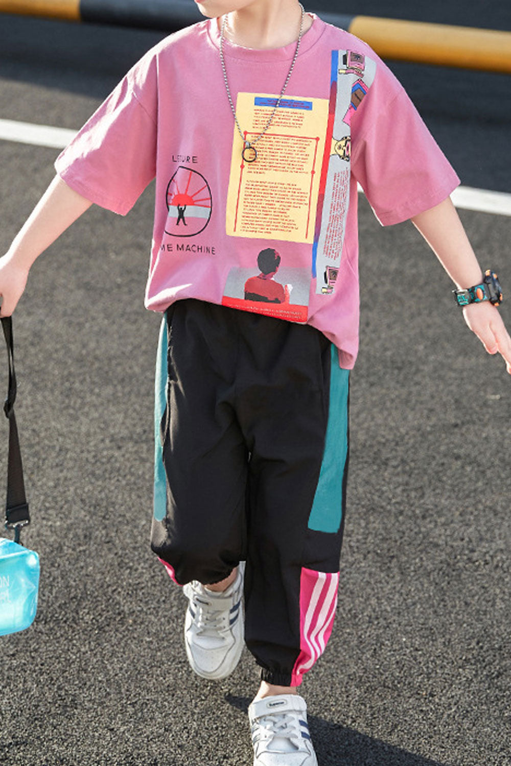 Kids Boys New Fashionable Summer Round Neck Letter Pattern Loose T-Shirt With Handsome Stylish Trouser Two-Piece Suit